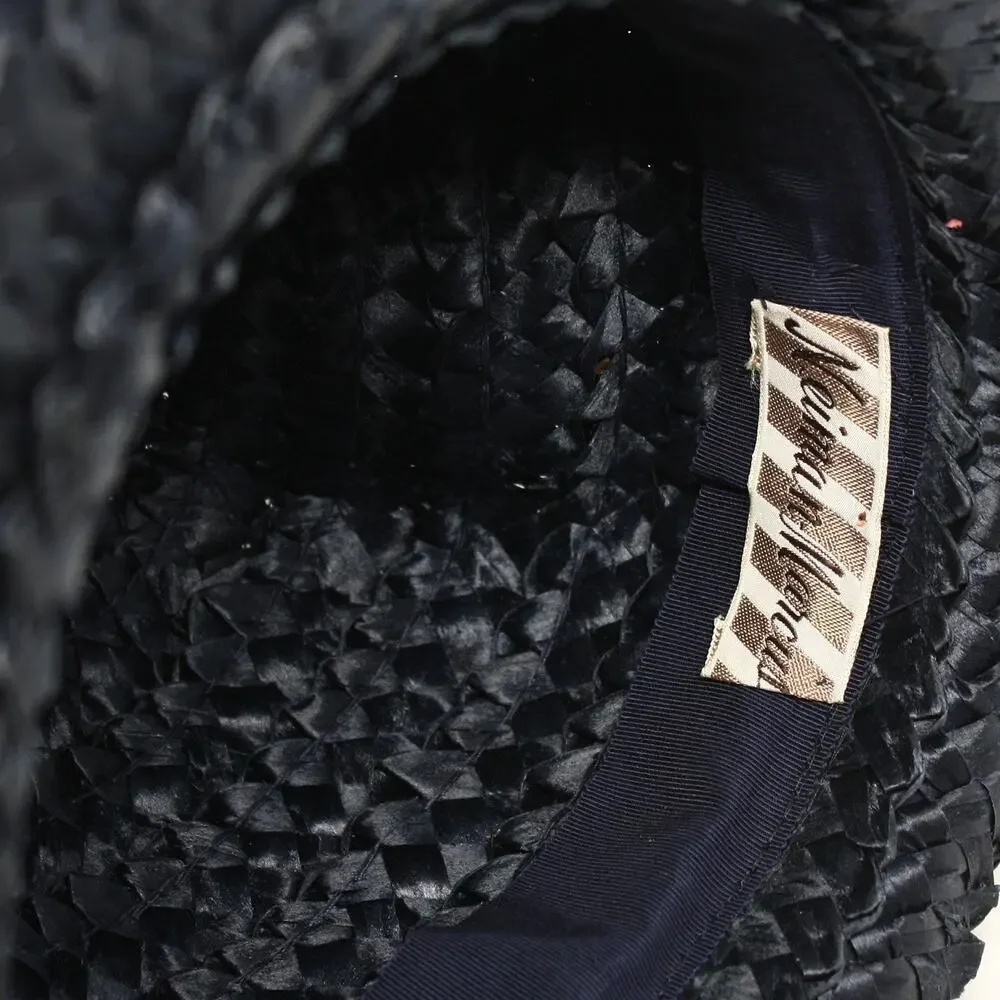 Vintage Black Woven Straw Hat Neiman Marcus with Rhinestone Bow Detail –Hey Viv